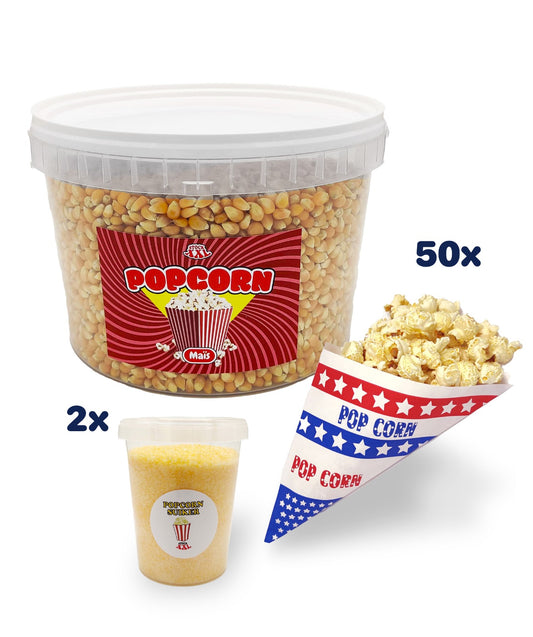 Popcorn mais 2 KG - 800 gram popcorn suiker - 50 popcorn mais puntzakjes