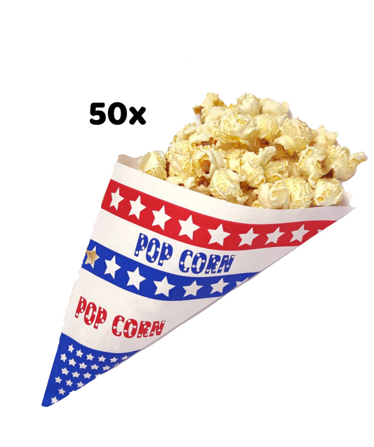 Popcorn zakjes - 50 stuks - Papieren puntzakjes